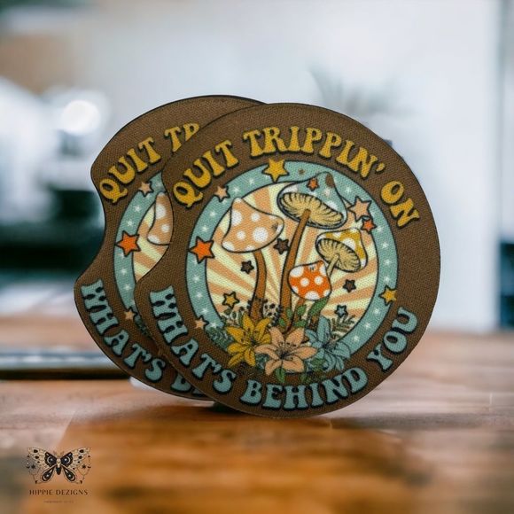 Quit Trippin Mushrom Car Coaster Set | Car Accessories - Picture 5 of 16